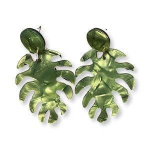 NWOT acrylic, green monstera leaf earrings